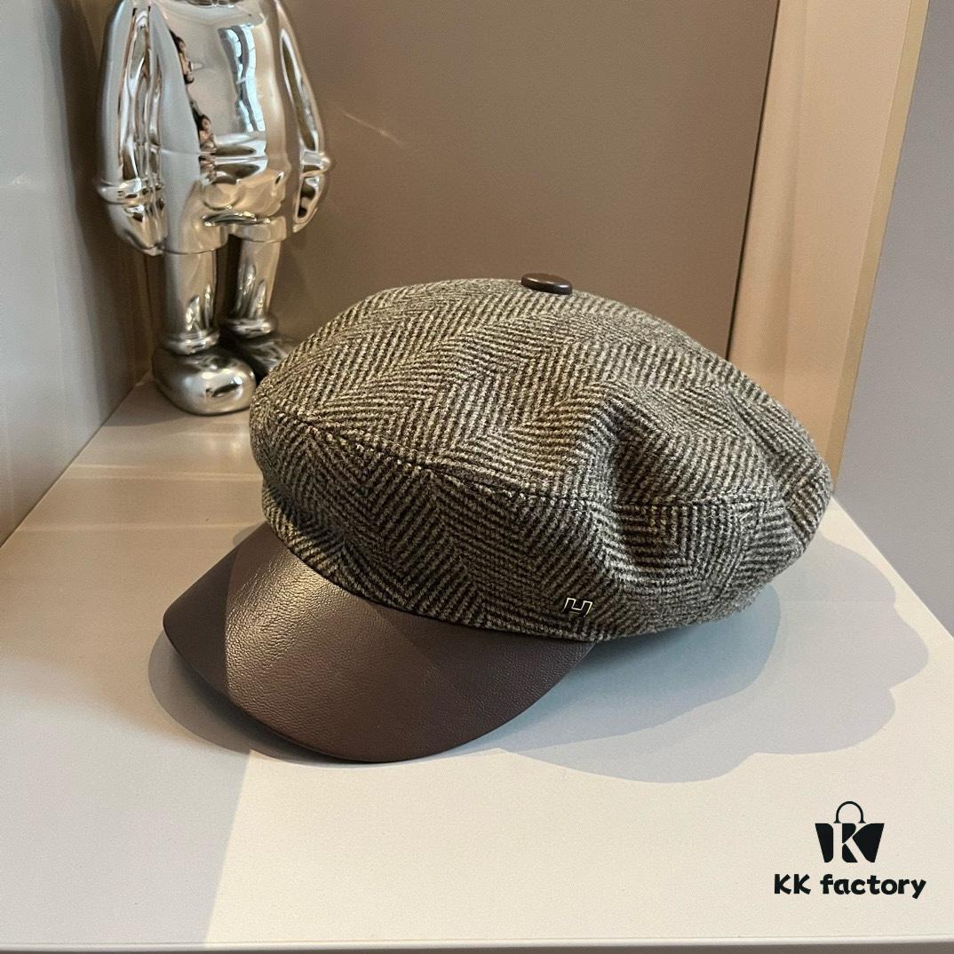 2024 Hermès Wool Newsboy Military Cap, Head Circumference 57cm