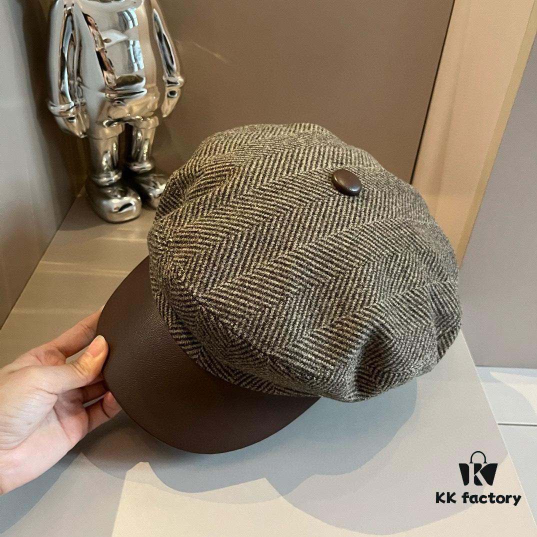 2024 Hermès Wool Newsboy Military Cap, Head Circumference 57cm