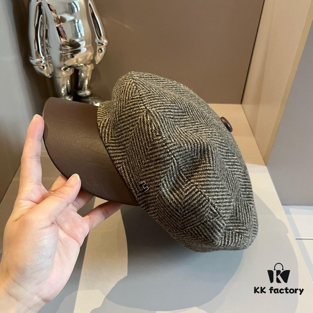 2024 Hermès Wool Newsboy Military Cap, Head Circumference 57cm