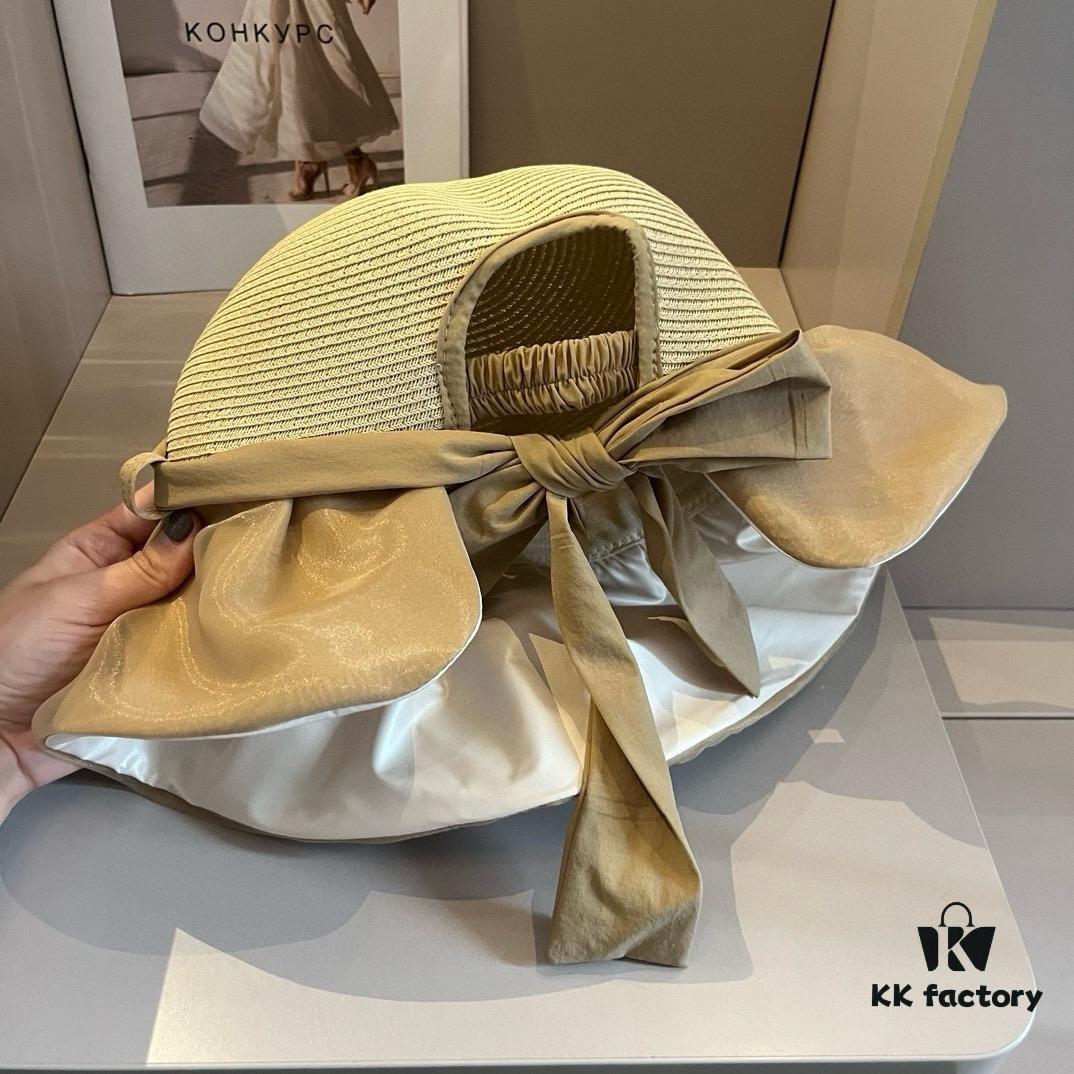 Hermès Straw Hat, Lantern Style, Socialite Fashion, Sun Protection Essential, Foldable, Head Circumference 57cm