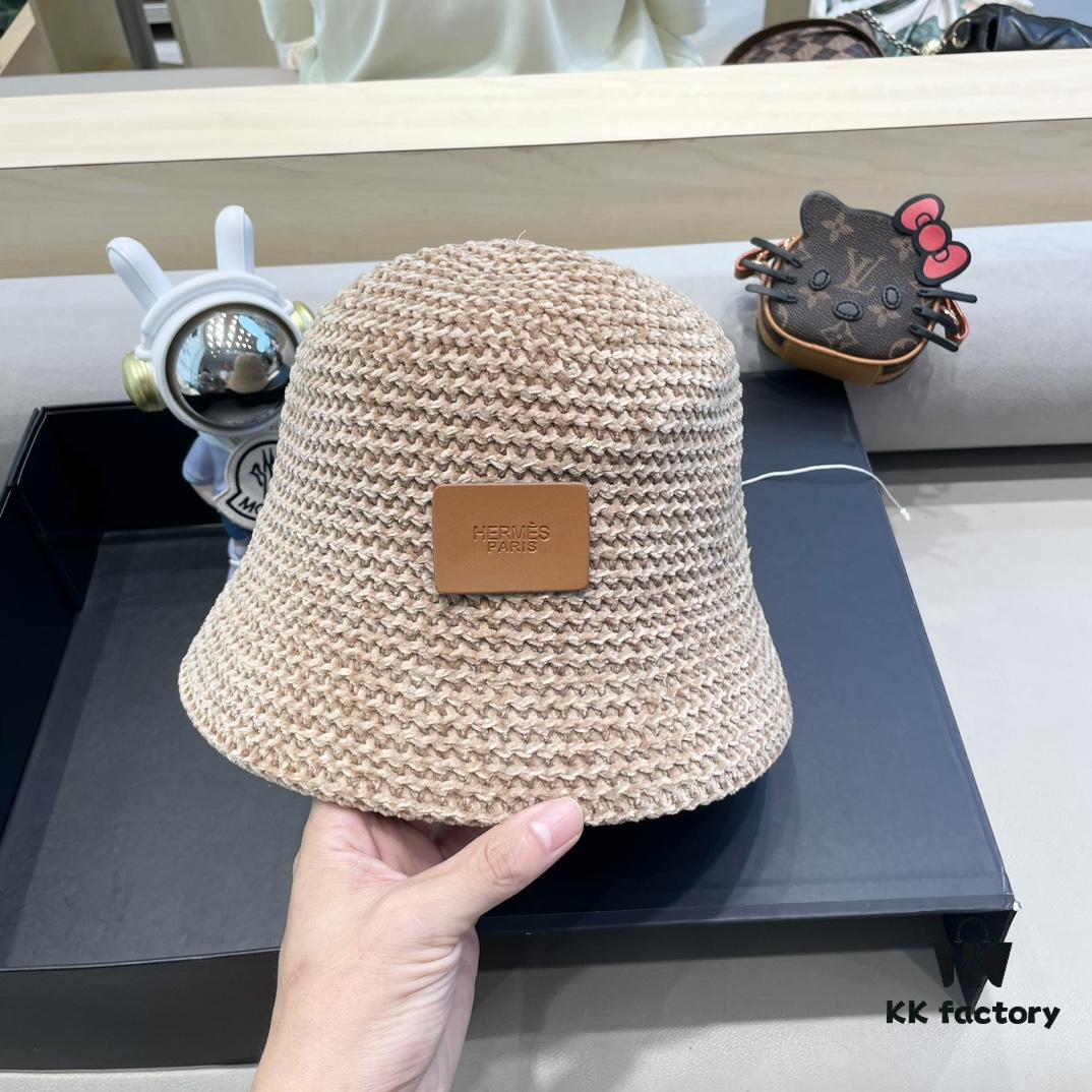 Hermès-style Women's Korean Fashionable Autumn Winter Fisherman Hat, Woven Minimalist Sun Protection Bucket Hat