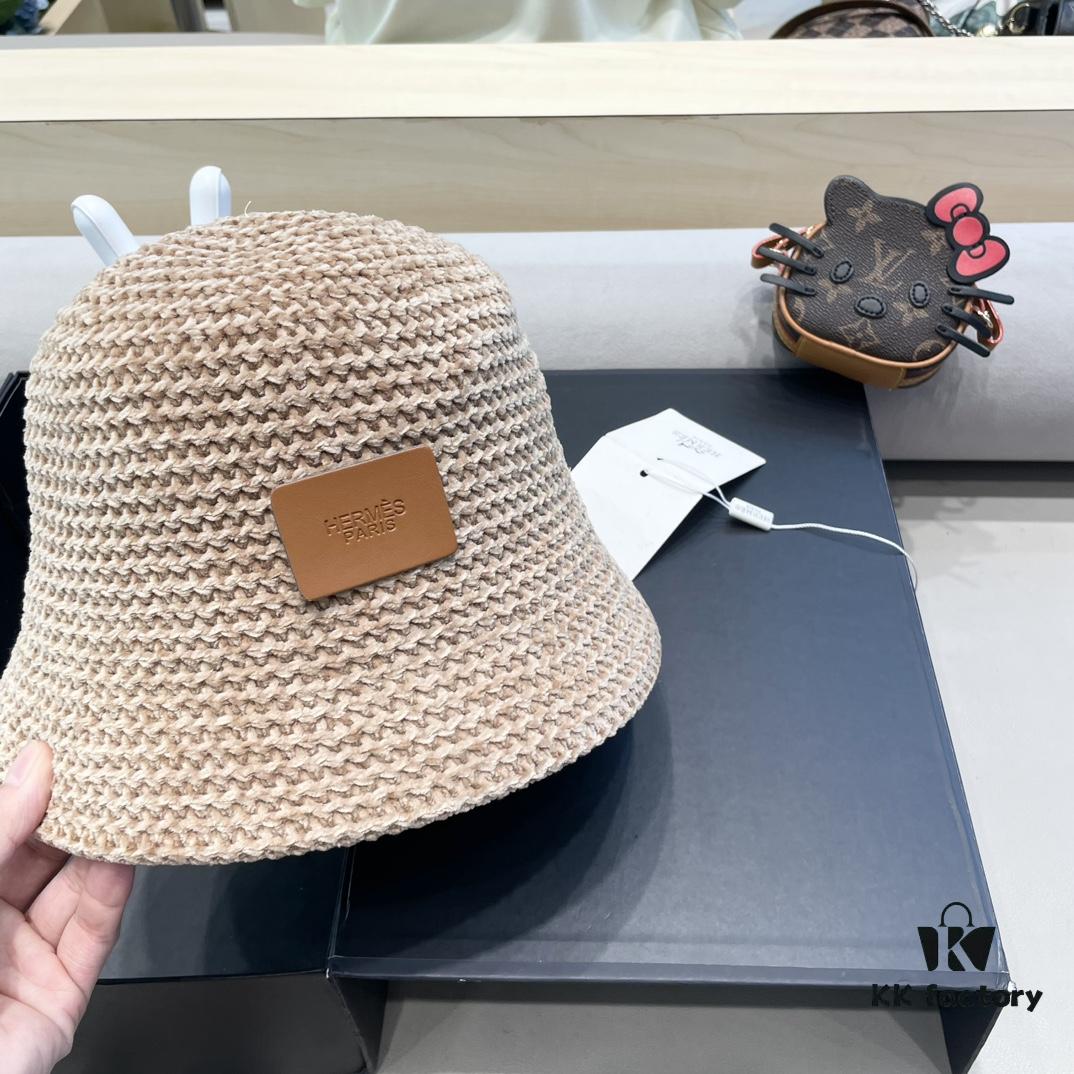 Hermès-style Women's Korean Fashionable Autumn Winter Fisherman Hat, Woven Minimalist Sun Protection Bucket Hat