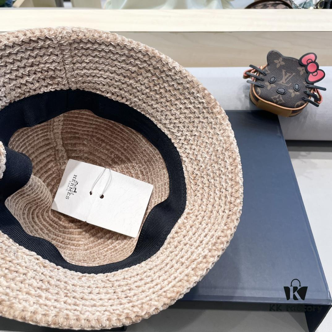 Hermès-style Women's Korean Fashionable Autumn Winter Fisherman Hat, Woven Minimalist Sun Protection Bucket Hat