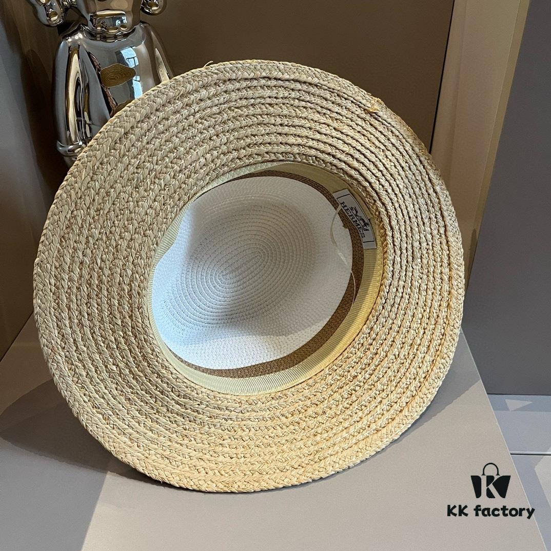 Hermès New Arrival Color-Block Straw Hat, Raffia Brim, 57cm Head Circumference