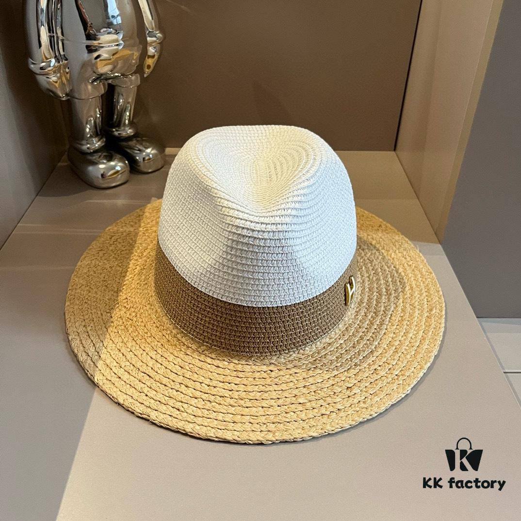 Hermès New Arrival Color-Block Straw Hat, Raffia Brim, 57cm Head Circumference