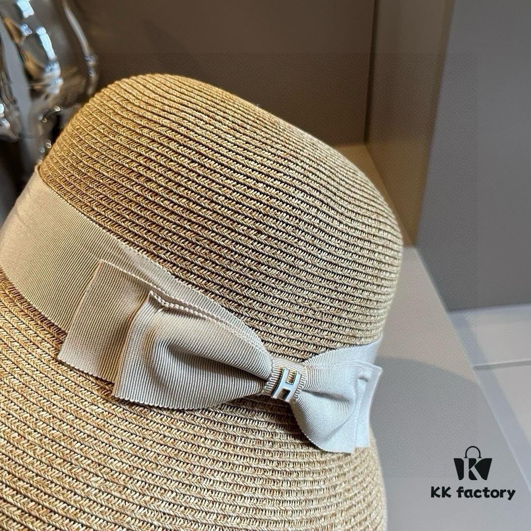 Hermes New Arrival Straw Hat, Made from Taiwanese Fine Straw, Simple and Elegant Aristocratic Style, Head Circumference 57cm