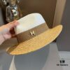 Hermes New Arrival Color-Block Straw Hat, Rafia Brim, 57cm Head Circumference