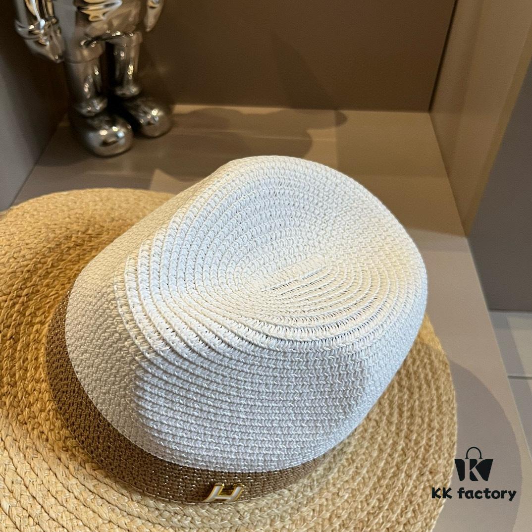 Hermes New Arrival Color-Block Straw Hat, Rafia Brim, 57cm Head Circumference