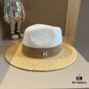 Hermes New Arrival Color-Block Straw Hat, Rafia Brim, 57cm Head Circumference