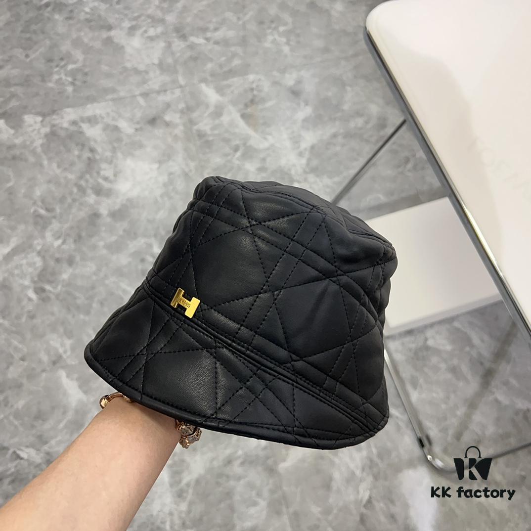 692fb79e99f2d84055c876e3 Hermès 2024 New Leather Quilted Irregular Fisherman Hat 💛 Dust Bag Included 🌈 Minimalist Style