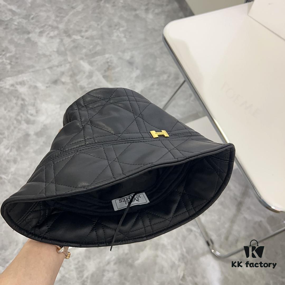 692fb7a199f2d84055c876e5 Hermès 2024 New Leather Quilted Irregular Fisherman Hat 💛 Dust Bag Included 🌈 Minimalist Style