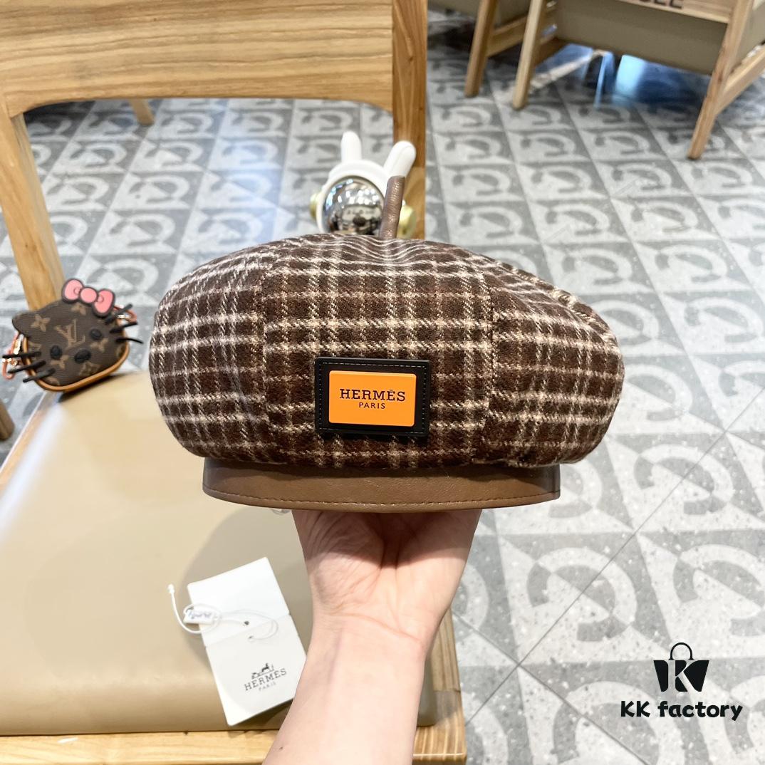 692fb7c599f2d84055c87723 New Arrival HERMÈS Women's Fashionable Tartan Wool Beret, Korean-British Style Casual Artist Hat, Versatile Winter Beanie