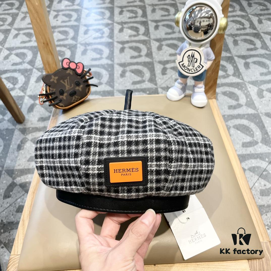 692fb7c999f2d84055c87729 New Arrival HERMÈS Women's Fashion Plaid Wool Beret, Korean-British Style, Versatile Casual Artist Hat, Trendy Pumpkin Cap for Autumn and Winter