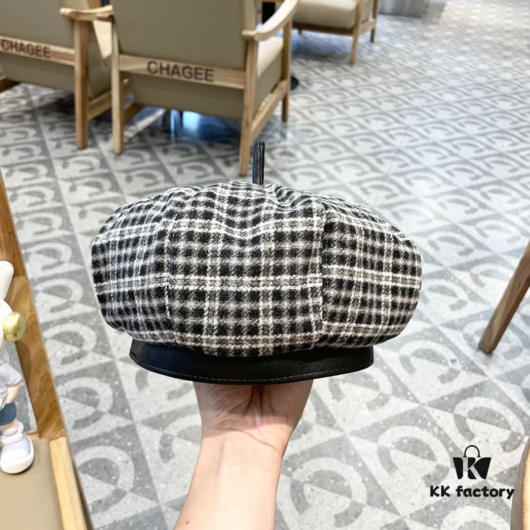 692fb7cd99f2d84055c8772d New Arrival HERMÈS Women's Fashion Plaid Wool Beret, Korean-British Style, Versatile Casual Artist Hat, Trendy Pumpkin Cap for Autumn and Winter