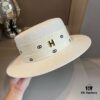 Hermès New Arrival Straw Hat, Flat-Crown Fedora, Head Circumference 57cm