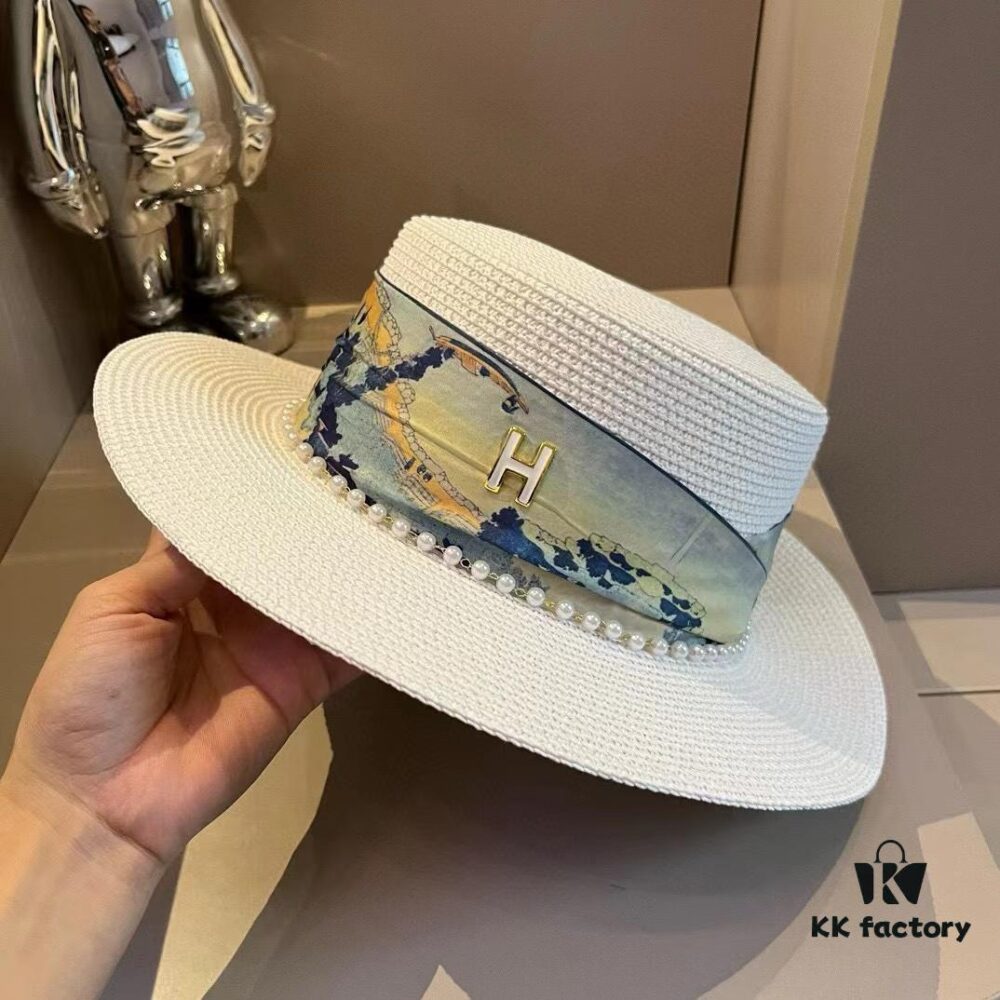 692fb7db99f2d84055c87740 Hermes New Arrival Straw Hat, Flat-Crown Top Hat, Head Circumference 57cm