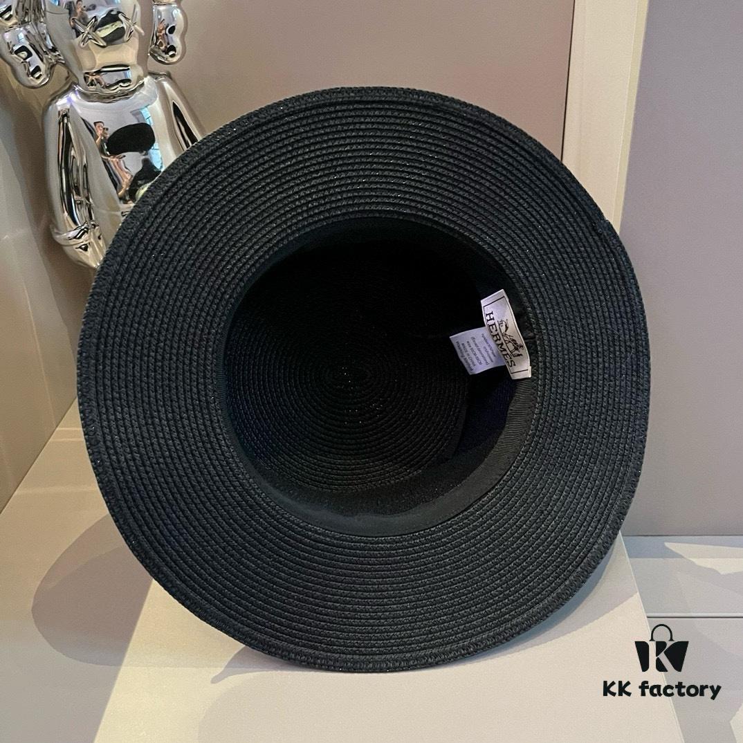 Hermès New Arrival Straw Hat, Flat-Crown Fedora, Head Circumference 57cm