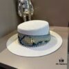 Hermes New Arrival Straw Hat, Flat-Crown Top Hat, Head Circumference 57cm