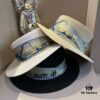 Hermes New Arrival Straw Hat, Flat-Crown Top Hat, Head Circumference 57cm