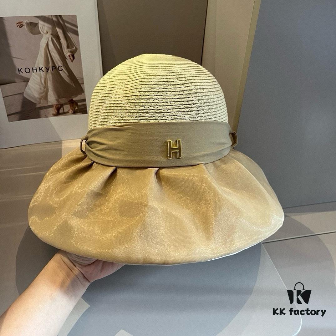 Hermès-style Sun Hat, Lantern Shape, Elegant Lady Style, Foldable, 57cm Head Circumference