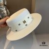 Hermès New Arrival Straw Hat, Flat-Crown Fedora, Head Circumference 57cm