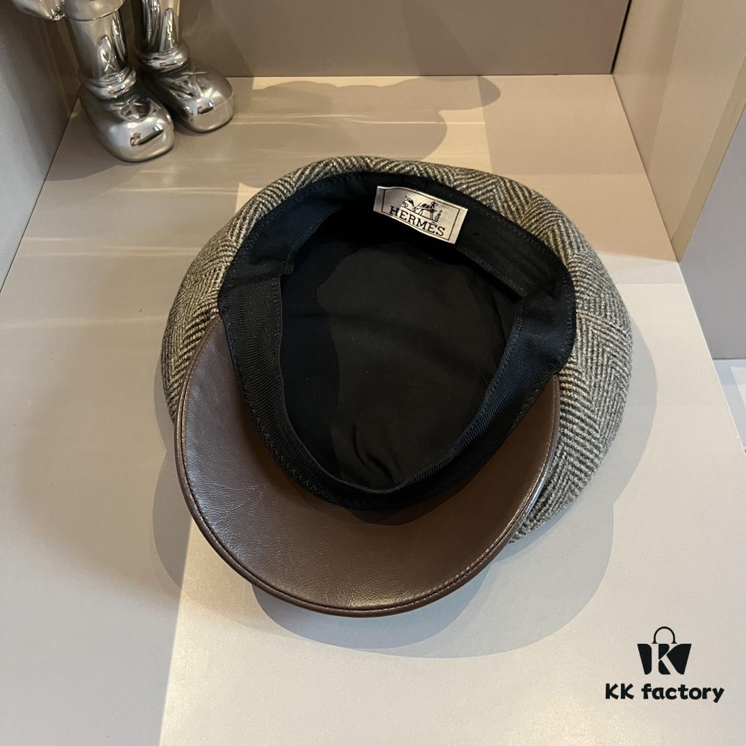 2024 Hermès New Wool Newsboy Military Cap, Head Circumference 57cm