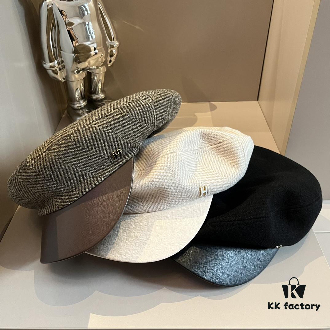 2024 Hermès New Wool Newsboy Military Cap, Head Circumference 57cm