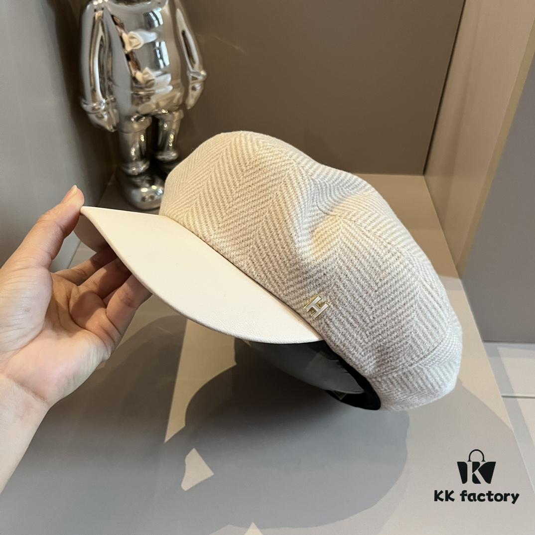 2024 Hermès New Wool Newsboy Military Cap, Head Circumference 57cm