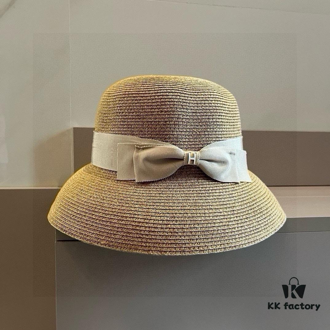 Hermes New Arrival Straw Hat, Made from Taiwanese Fine Straw, Simple and Elegant Aristocratic Style, Head Circumference 57cm