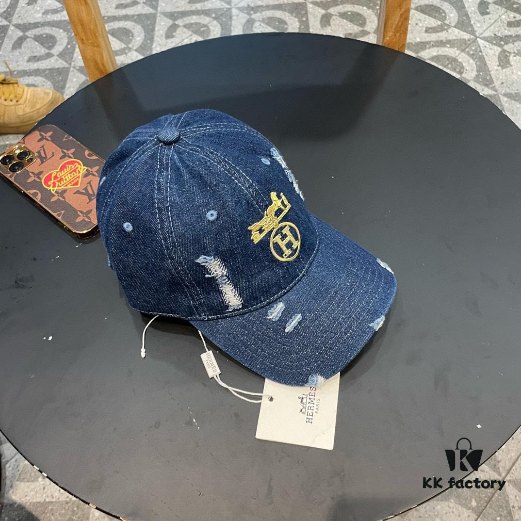 HERMÈS (Hermès) Denim Baseball Cap, Classic H Design, Authentic Mold Custom Made, Premium Quality