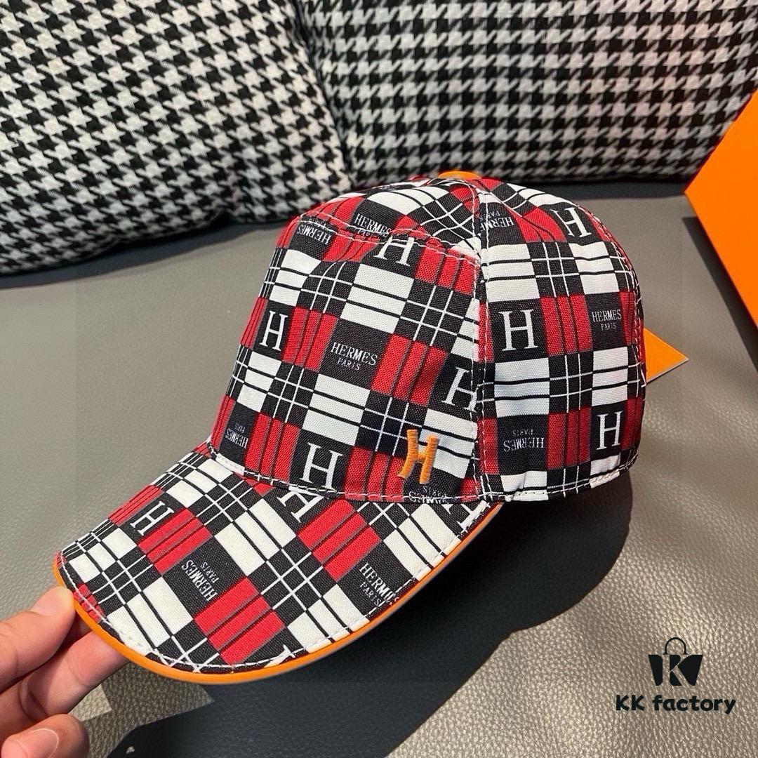 692fb95b99f2d84055c878ee Hermès New Original Order Baseball Cap, H Embroidered Plaid Design, Premium Canvas Fabric with Genuine Top Layer Leather, Original Factory Steel Adjuster, Comes with Box and Cloth Bag