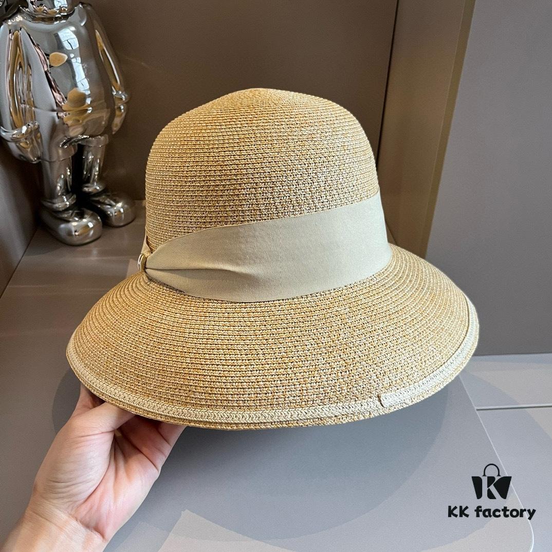 Hermes New Arrival Straw Hat, Made with Taiwanese Fine Straw, Simple and Elegant Aristocratic Style, Head Circumference 57cm