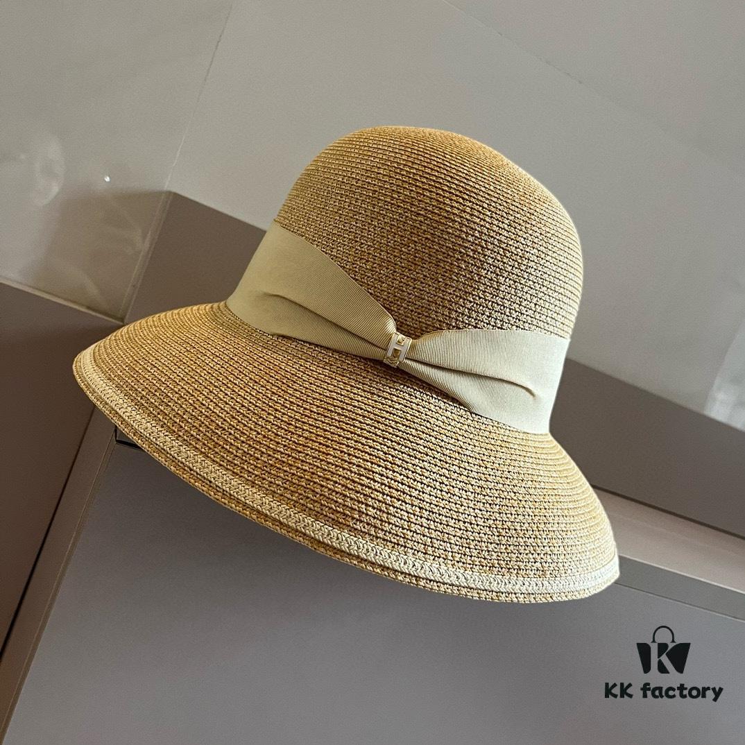 Hermes New Arrival Straw Hat, Made with Taiwanese Fine Straw, Simple and Elegant Aristocratic Style, Head Circumference 57cm