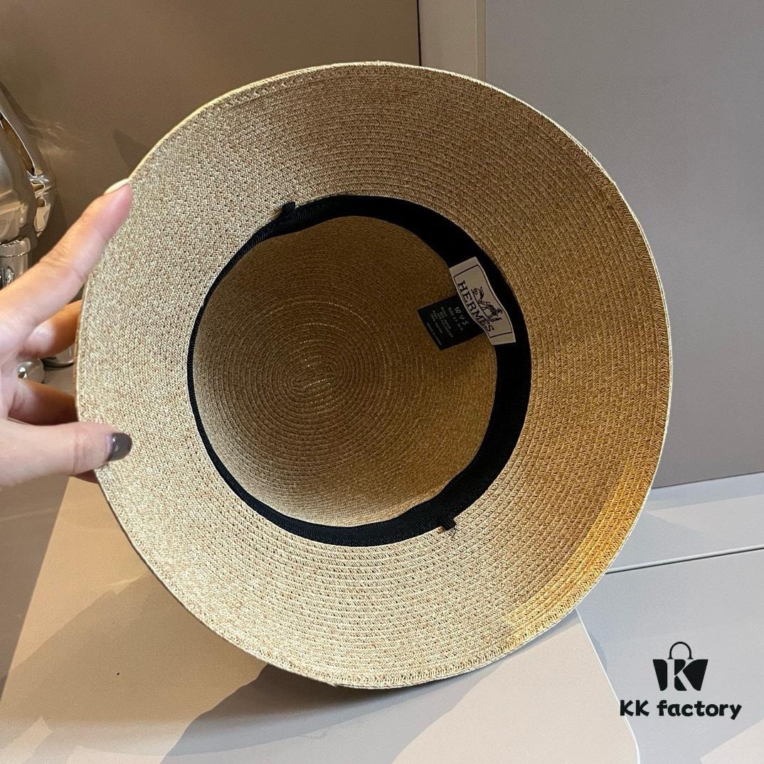 Hermes New Arrival Straw Hat, Made from Taiwanese Fine Straw, Simple and Elegant Style, Head Circumference 57cm