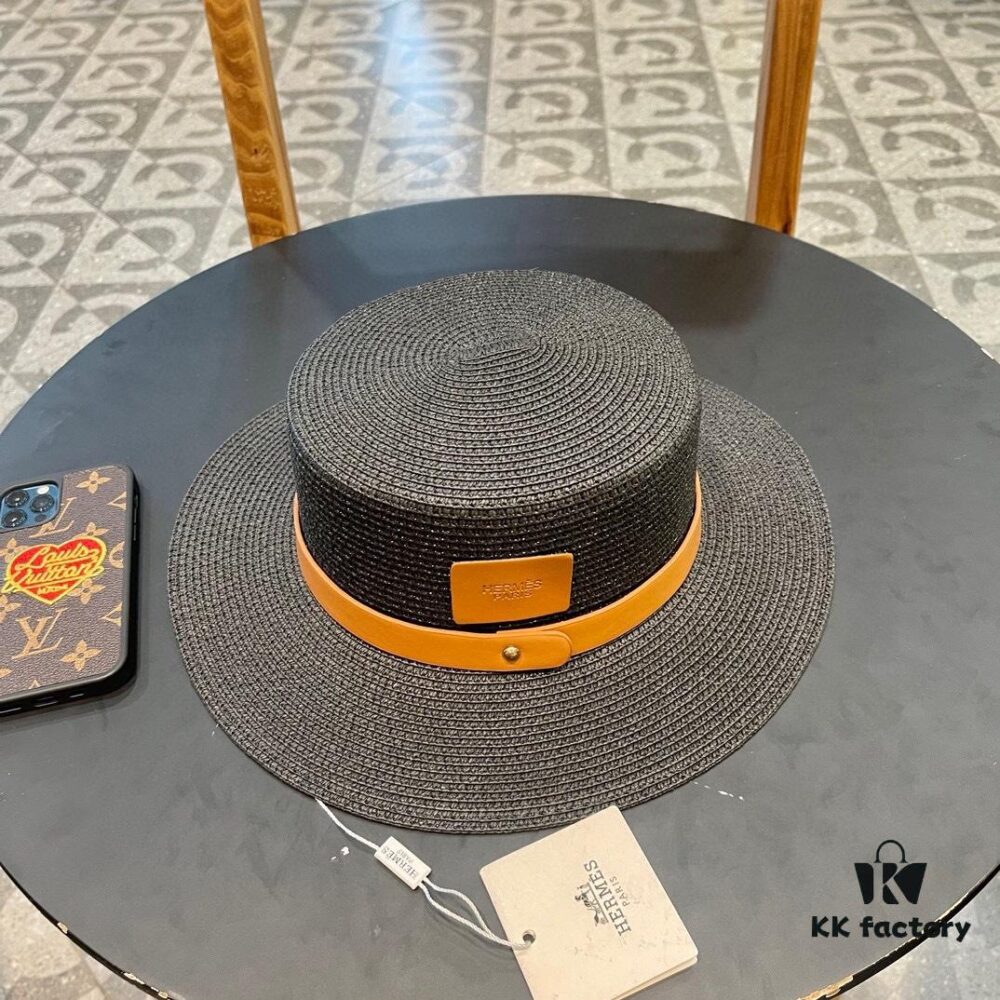 692fb9d999f2d84055c8795f Hermès New Belt Style Straw Hat, Flat Top Fedora, Head Circumference 57cm