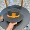 Hermès New Belt Style Straw Hat, Flat Top Fedora, Head Circumference 57cm