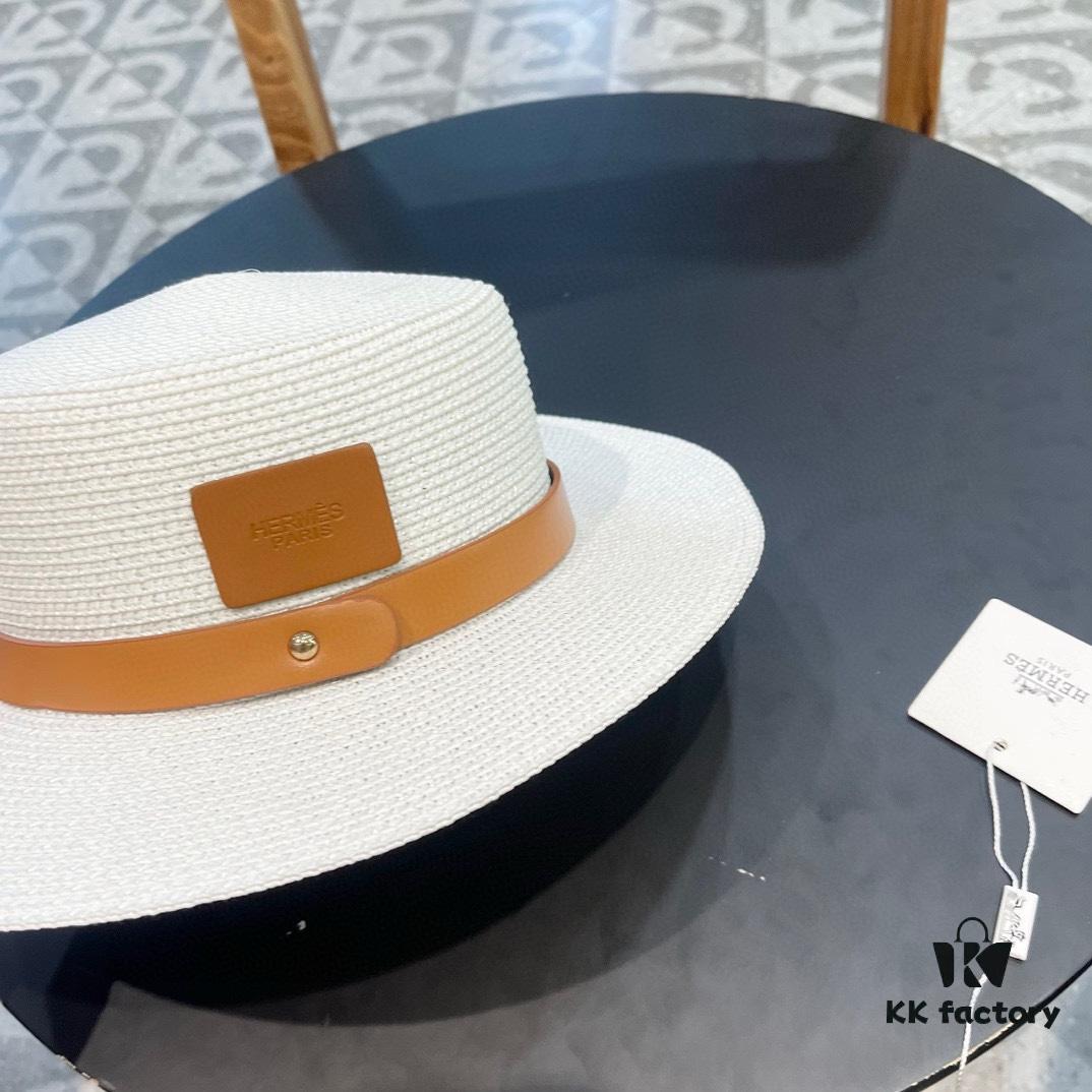 692fb9e199f2d84055c87969 Hermès New Belt-Style Straw Hat, Flat-Crown Fedora, Head Circumference 57cm