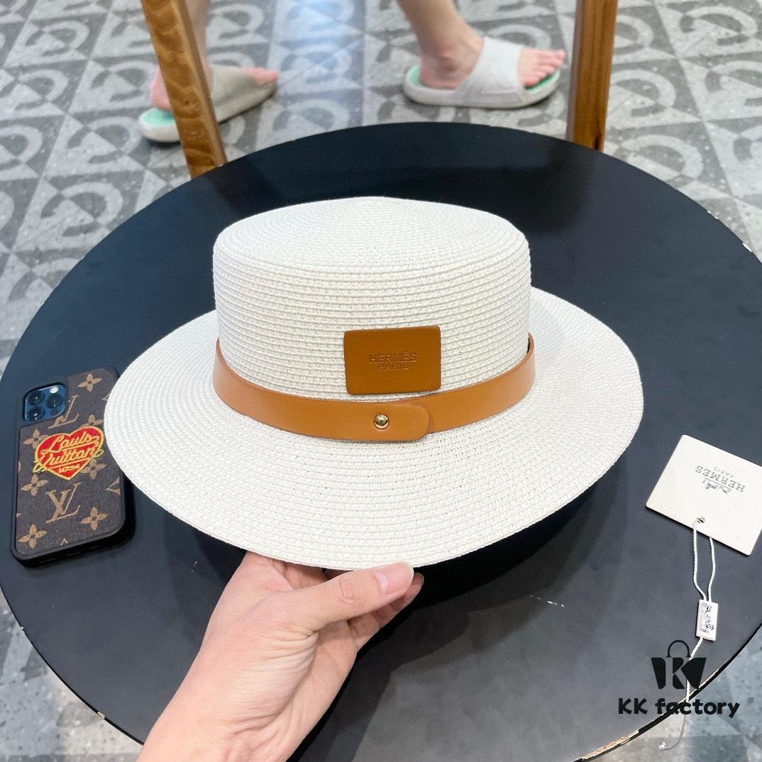 692fb9e399f2d84055c8796b Hermès New Belt-Style Straw Hat, Flat-Crown Fedora, Head Circumference 57cm