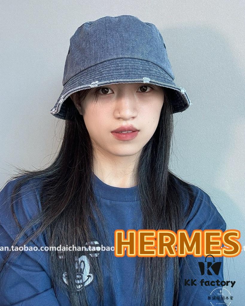 692fb9f799f2d84055c8798a Hermes 2024 Fall/Winter 6cm Small Brim, American Vintage Washed Distressed Denim Fisherman Hat