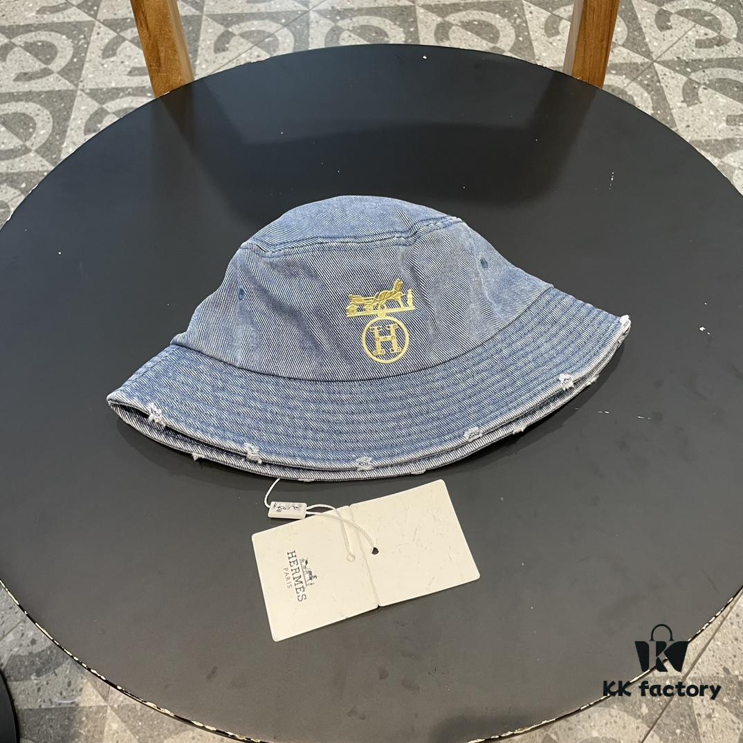 692fb9f799f2d84055c8798b Hermes 2024 Fall/Winter 6cm Small Brim, American Vintage Washed Distressed Denim Fisherman Hat