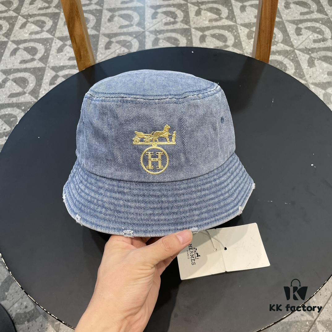 692fb9f899f2d84055c8798d Hermes 2024 Fall/Winter 6cm Small Brim, American Vintage Washed Distressed Denim Fisherman Hat