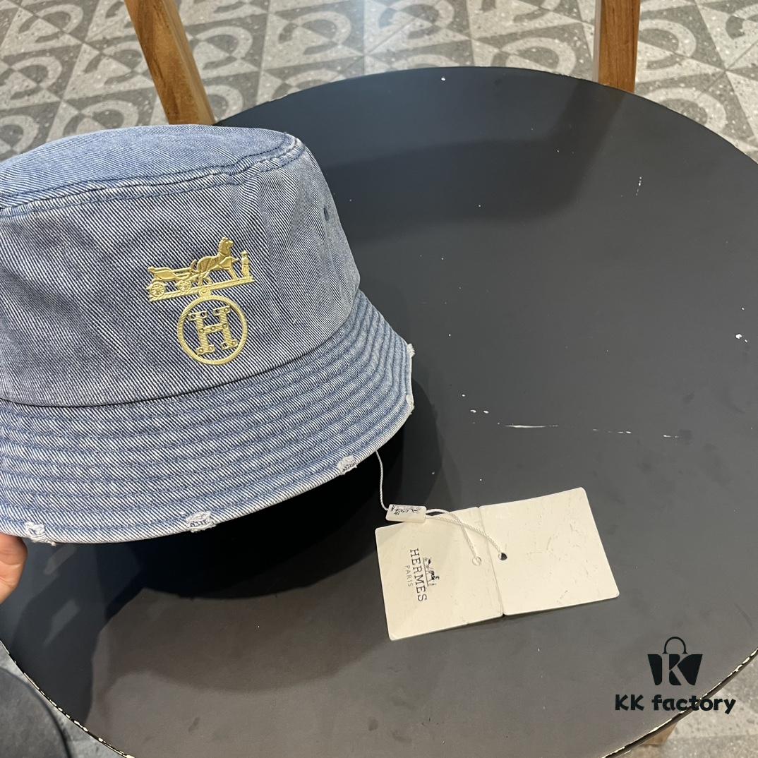 692fb9fb99f2d84055c8798f Hermes 2024 Fall/Winter 6cm Small Brim, American Vintage Washed Distressed Denim Fisherman Hat