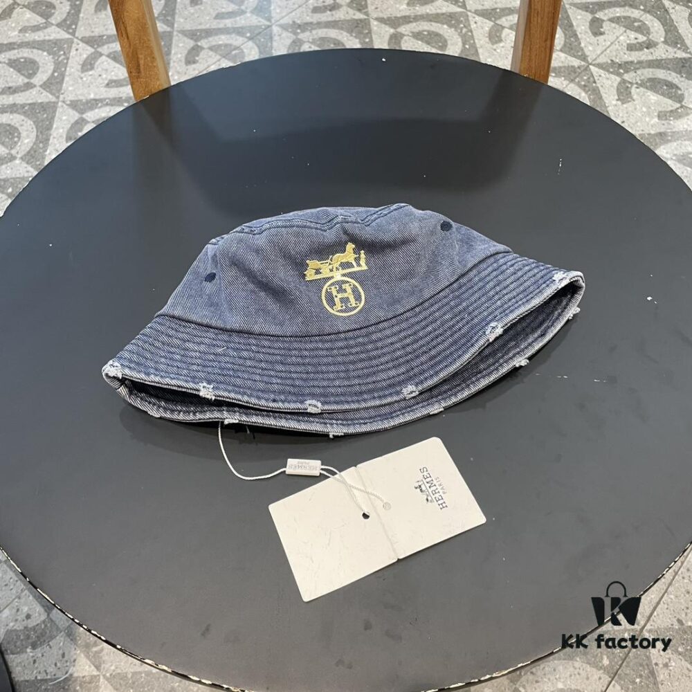 692fb9ff99f2d84055c87994 Hermès 2024 Fall/Winter 6cm Small Brim American Vintage Washed Distressed Denim Fisherman Hat
