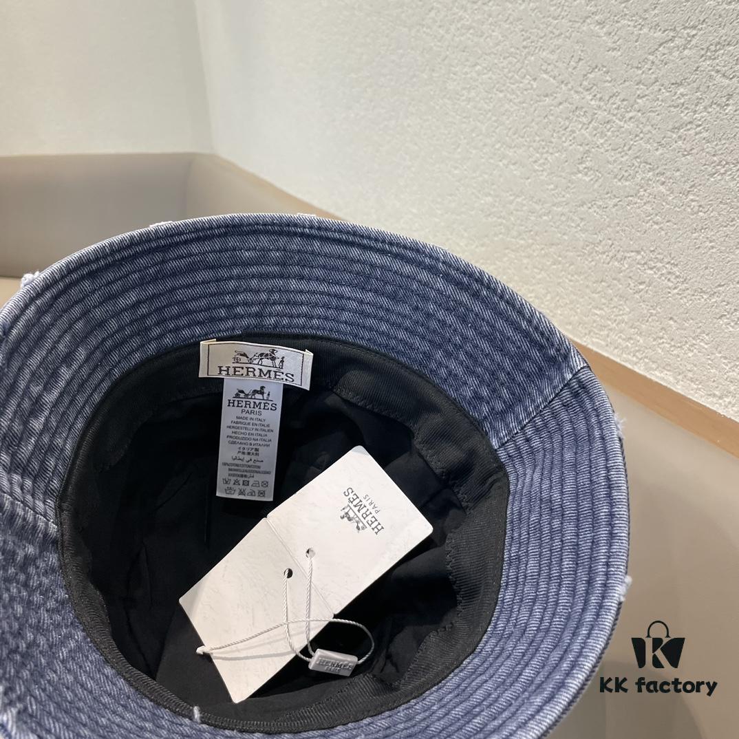 692fba0799f2d84055c8799c Hermès 2024 Fall/Winter 6cm Small Brim American Vintage Washed Distressed Denim Fisherman Hat