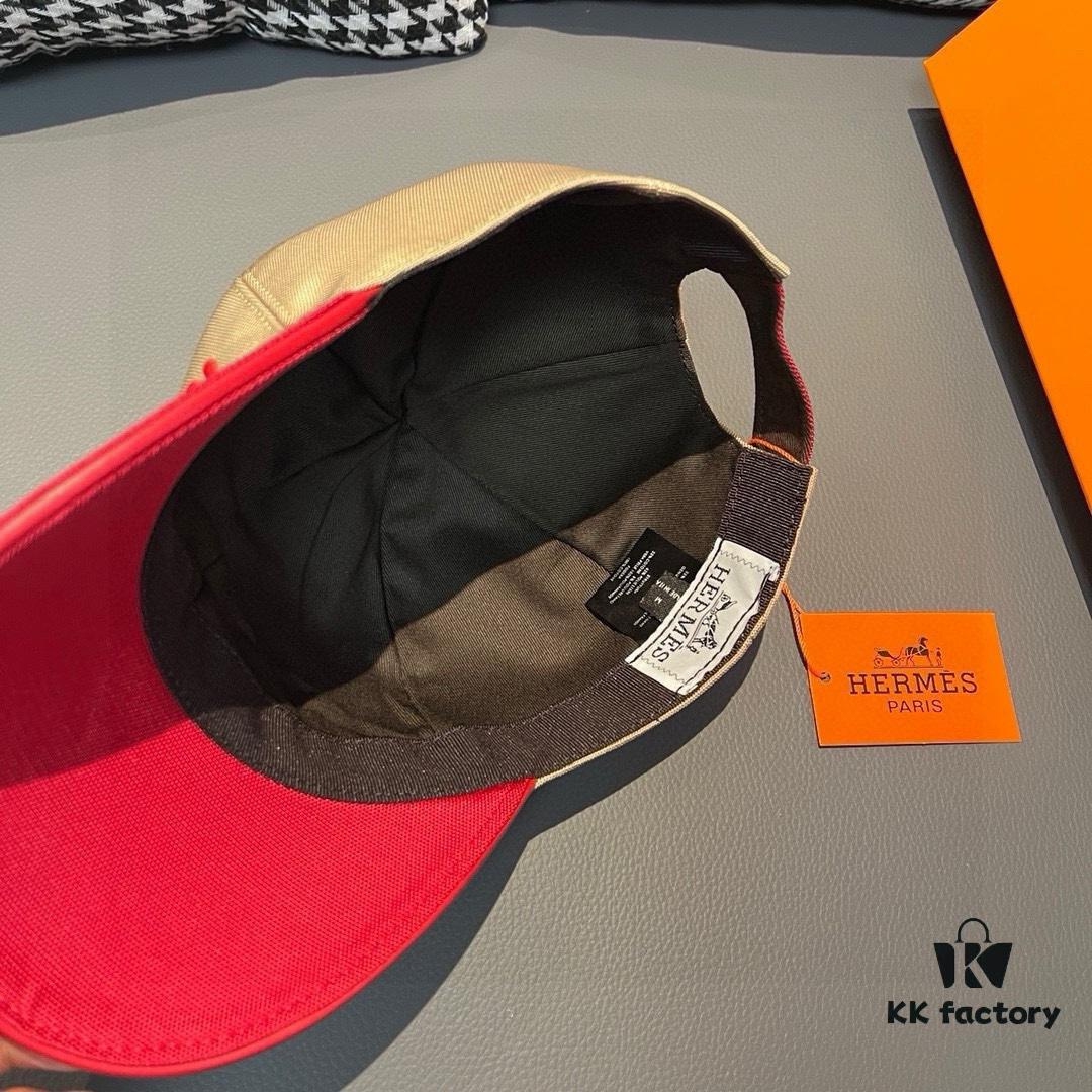 692fbab799f2d84055c87a5e HERMÈS (Hermes) Latest Original Single Baseball Cap, Color-Block H Design, Authentic Mold Custom-Made, High-Quality Breathable Canvas Fabric with Genuine Top-Layer Leather, Original Factory Stainless Steel Adjustable Buckle