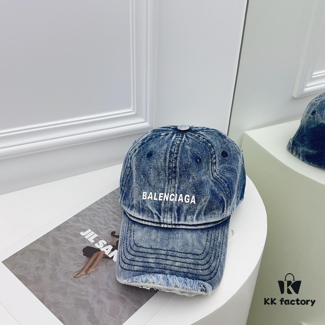 692fbaff99f2d84055c87ab9 Balenciaga New Denim Baseball Cap with Distressed Hole Design