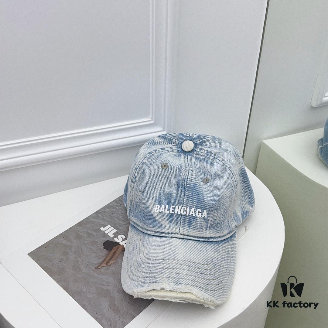 692fbb0699f2d84055c87ac1 Balenciaga New Denim Baseball Cap with Distressed Hole Design