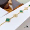 692fbe1899f2d84055c87e0e Van Cleef & Arpels 2019 New Arrival, 50th Anniversary Limited Edition Five-Flower Mother-of-Pearl Bracelet in Malachite and Gold