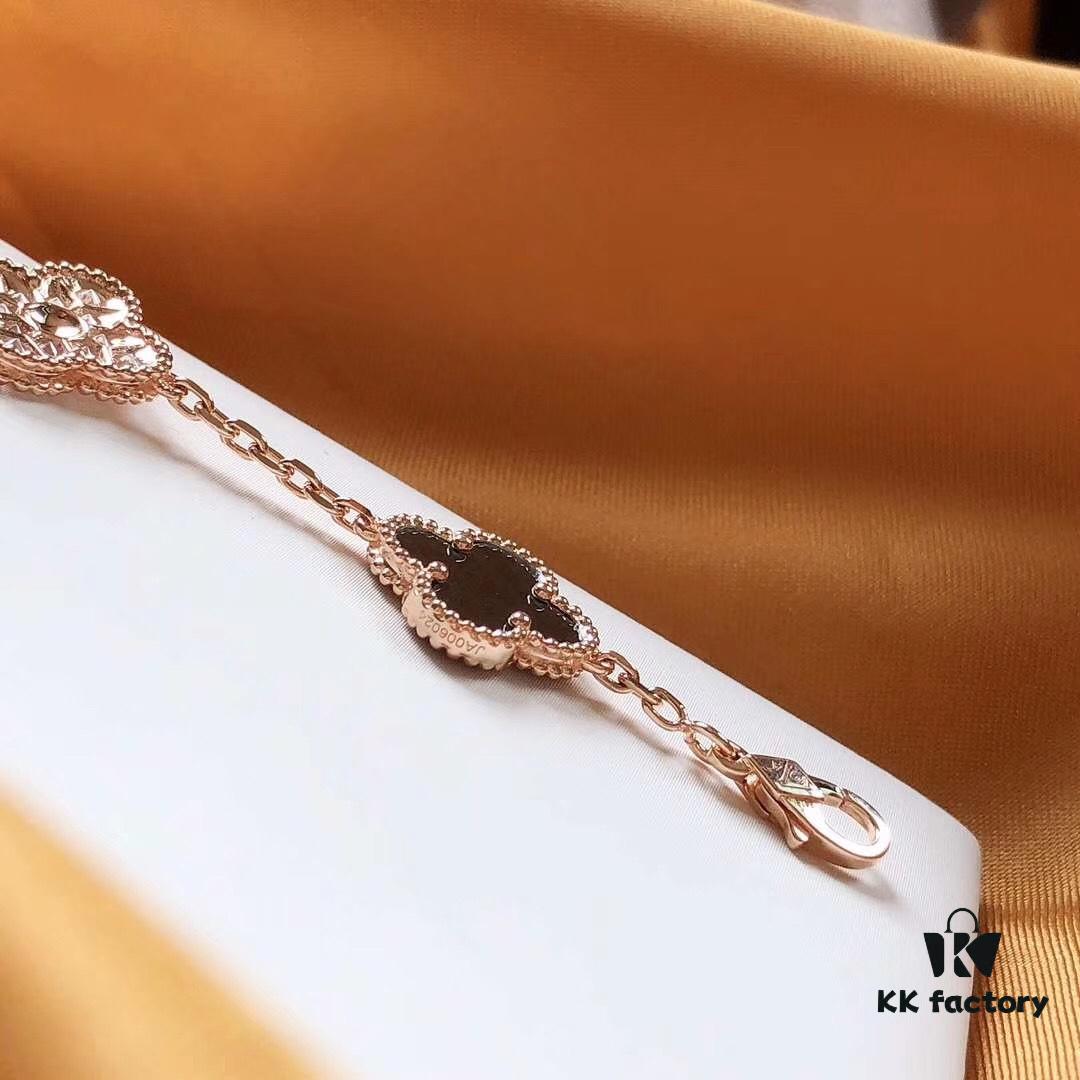 692fbe2899f2d84055c87e28 Van Cleef & Arpels 50th Anniversary Limited Edition Five-Flower Gray Mother-of-Pearl Bracelet in Rose Gold