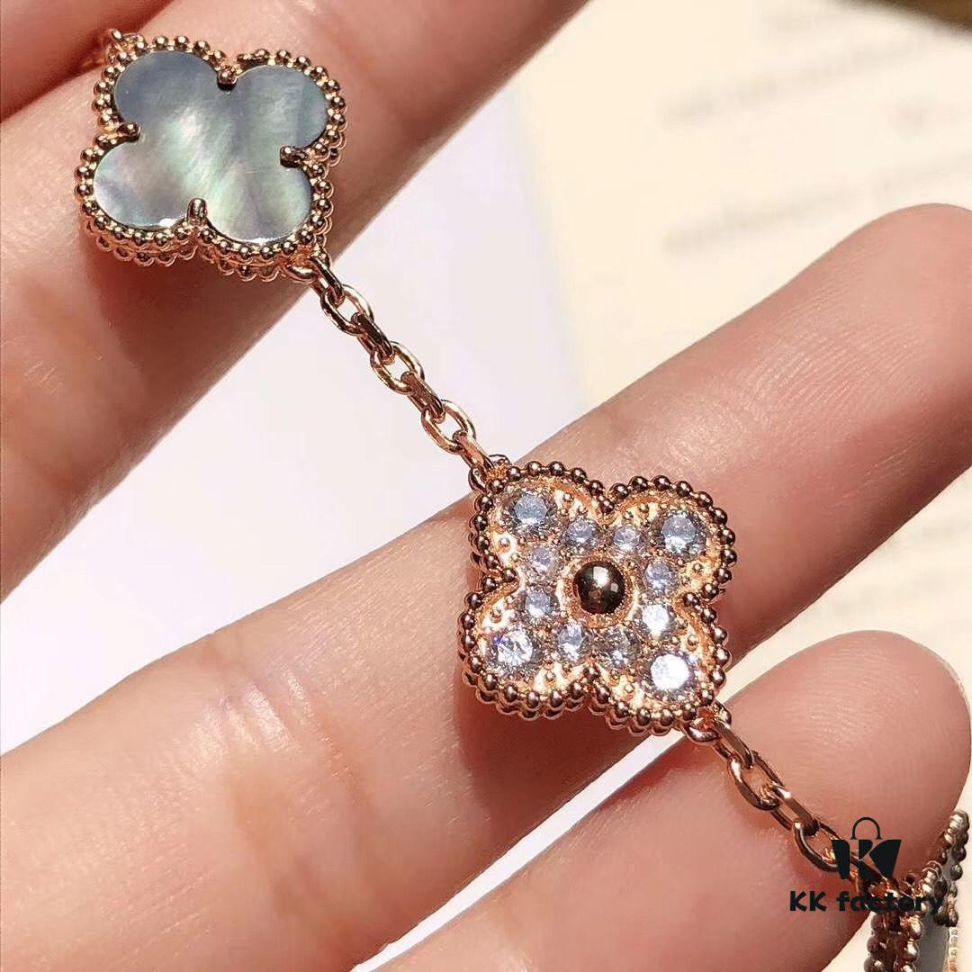 692fbe2999f2d84055c87e29 Van Cleef & Arpels 50th Anniversary Limited Edition Five-Flower Gray Mother-of-Pearl Bracelet in Rose Gold